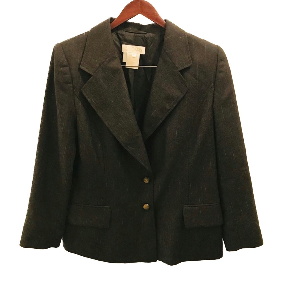 Vintage Escada Blazer 42 black gray metallic gold large wool